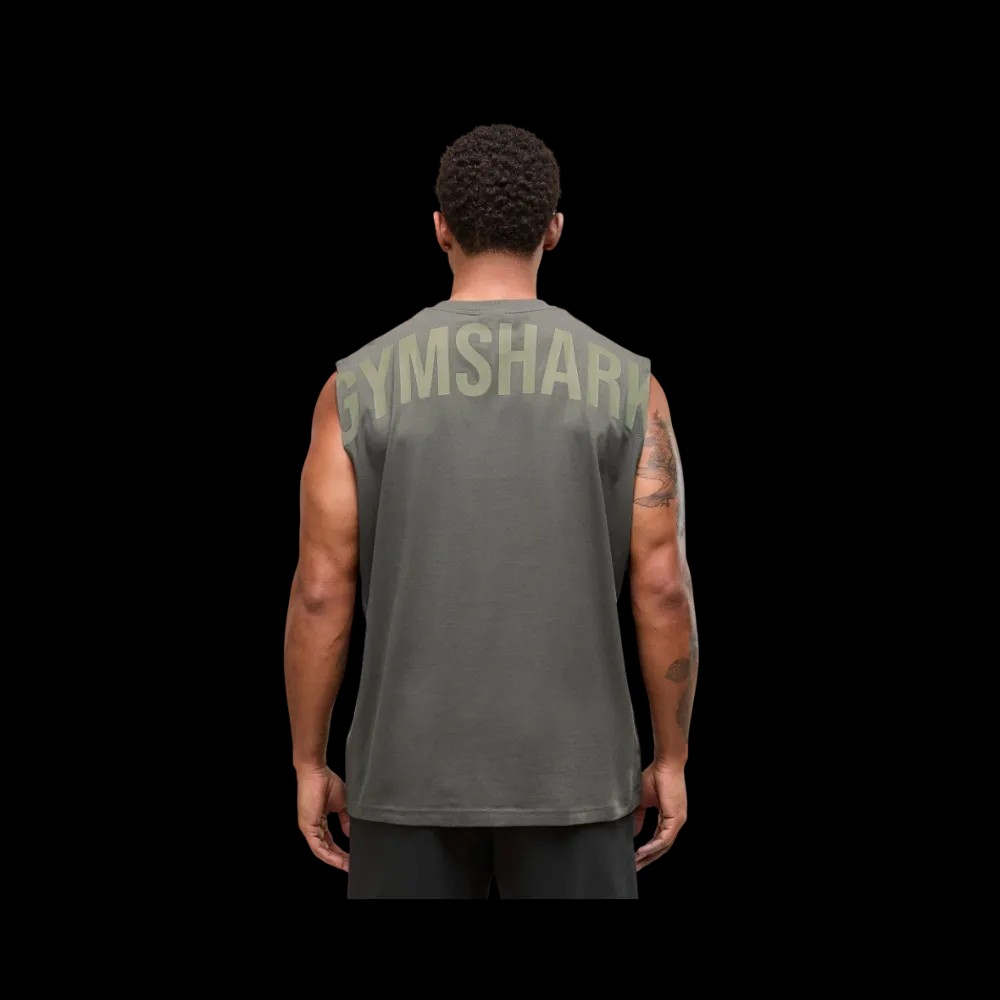 Gymshark Power Cut Off Tank Oversized Fit Strength Green - HypeFly India View 3