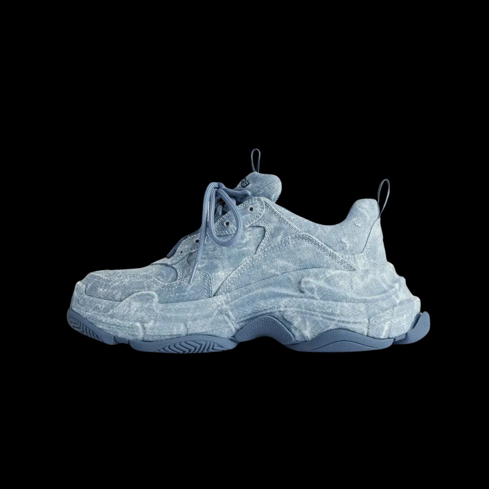 Balenciaga Triple S Canvas Sneaker In Blue - HypeFly India View 3