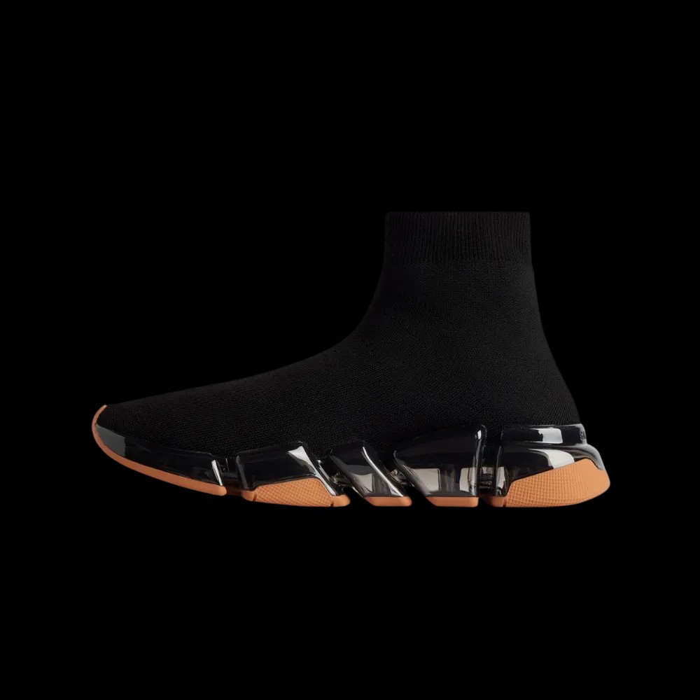 Balenciaga Speed 2.0 Full Clear Sole Recycled Knit Sneaker In Black And Orange - HypeFly India View 3