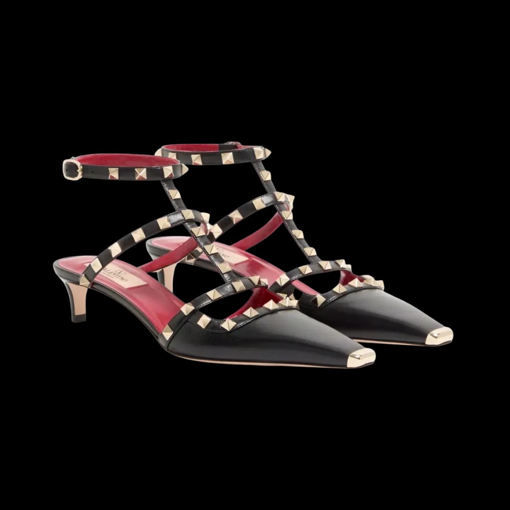 Valentino Rockstud Court Shoes In Kid Leather 40mm Black - HypeFly India View 5