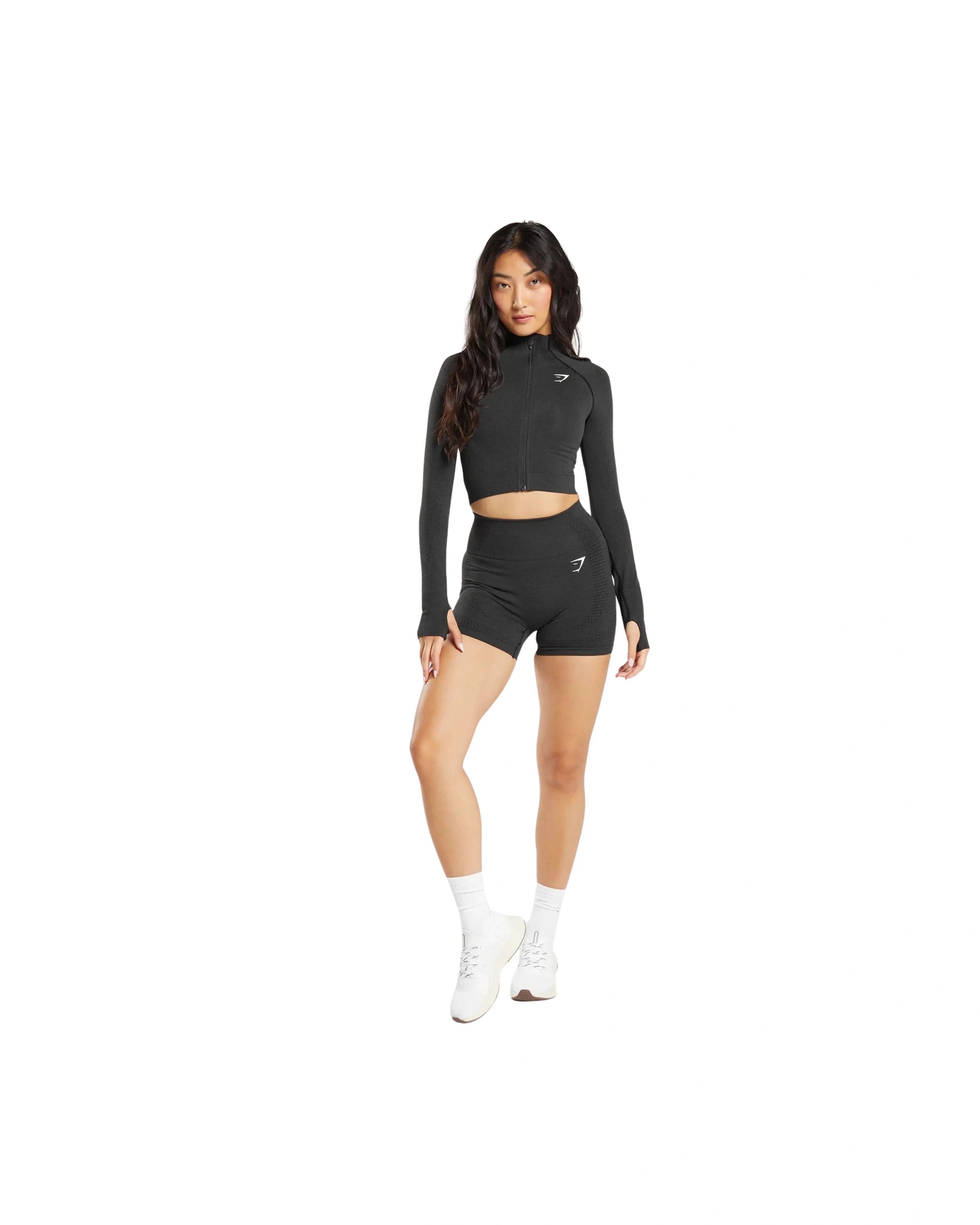 Gymshark Vital Midi Zip Up Jacket Black Marl - HypeFly India View 4