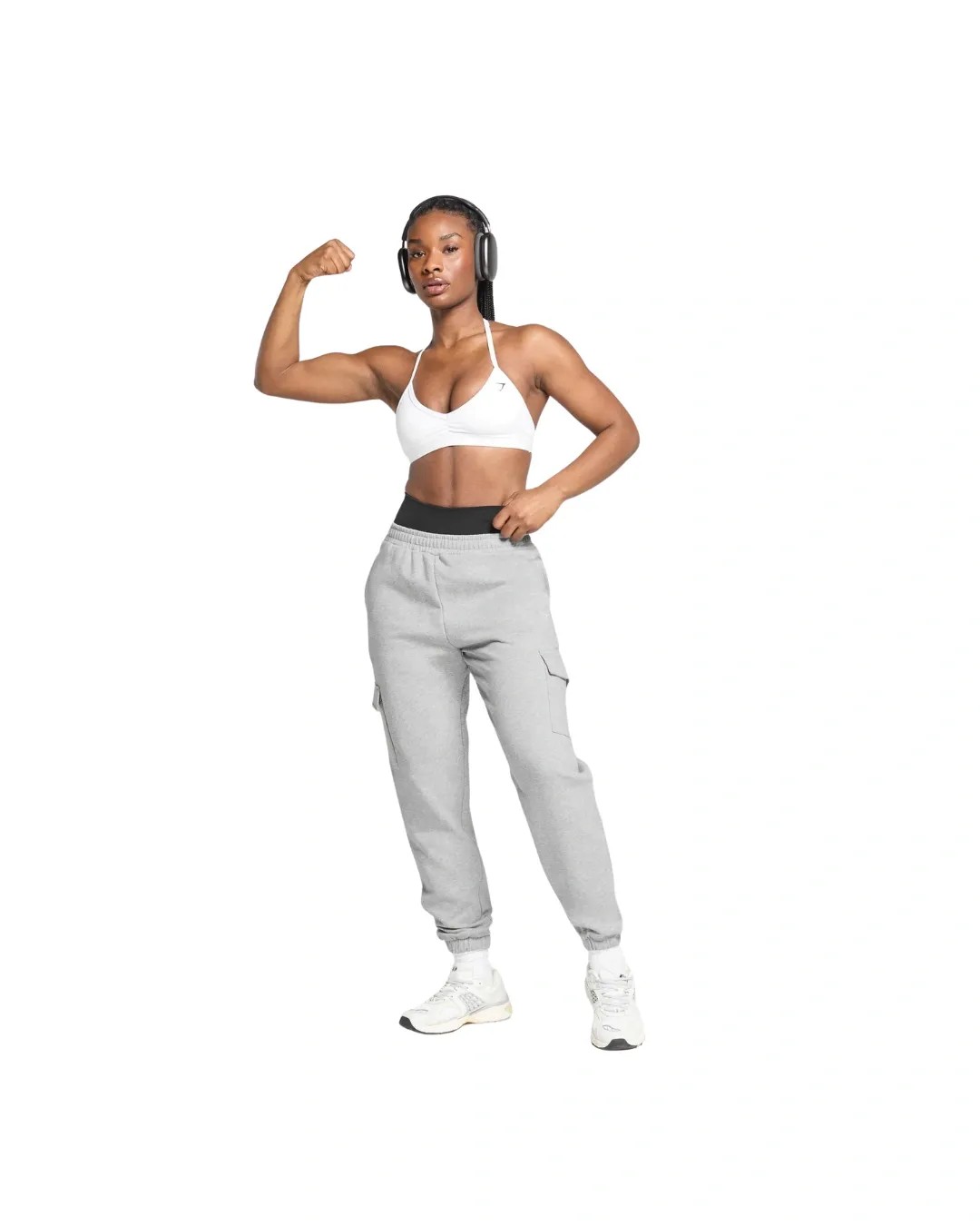 Gymshark Fleece Cargo Joggers Light Grey Coral Marl - HypeFly India View 4