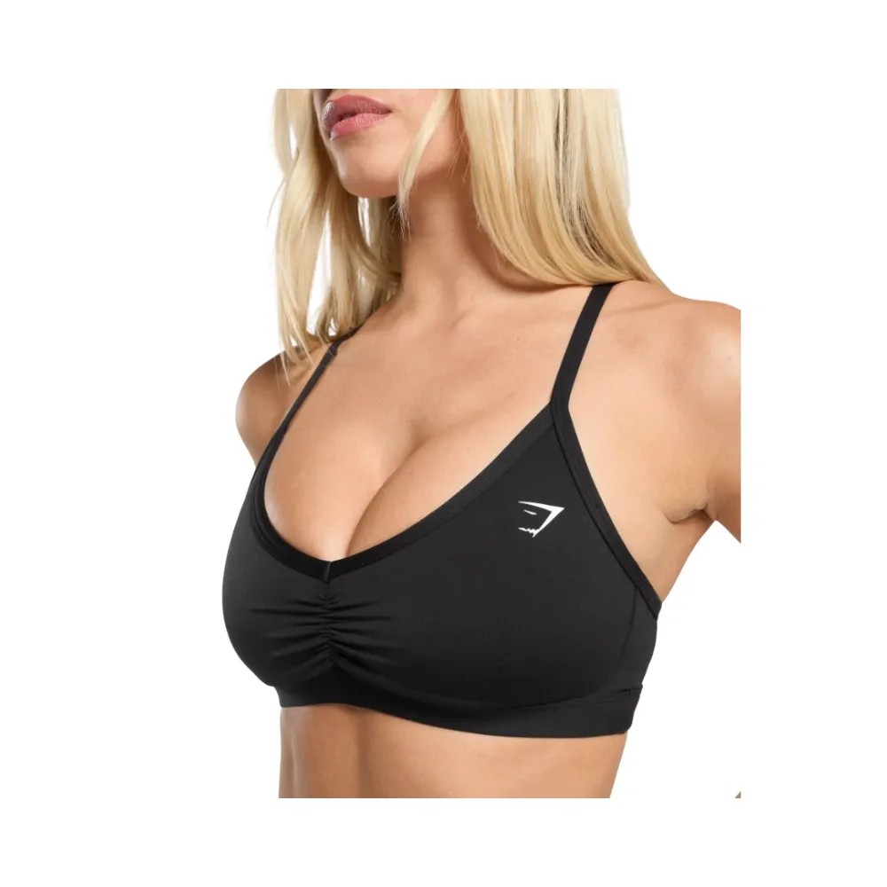 Gymshark Ruched Strappy Sports Bra Light Support Black - HypeFly India View 5