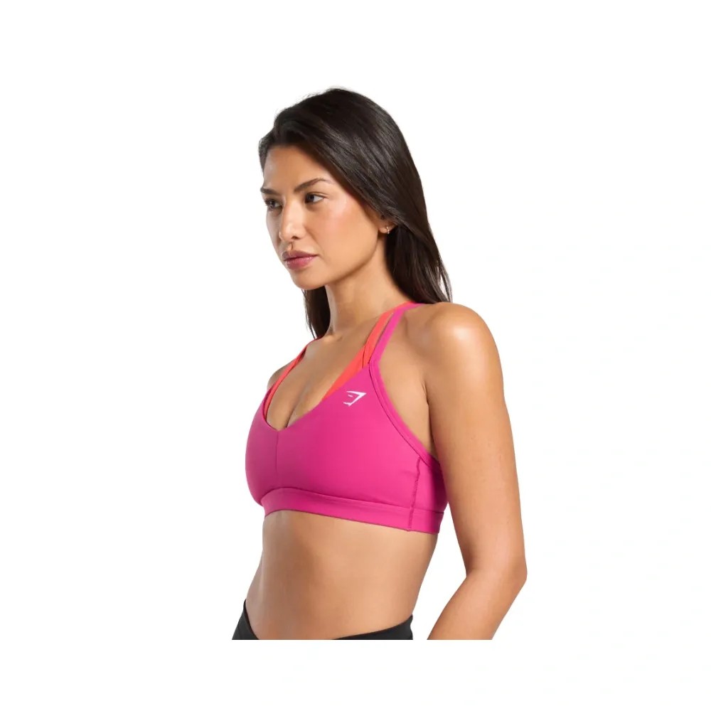 Gymshark Double Up Sports Bra - Light Support Winning Pink/Coral Red - HypeFly India View 3
