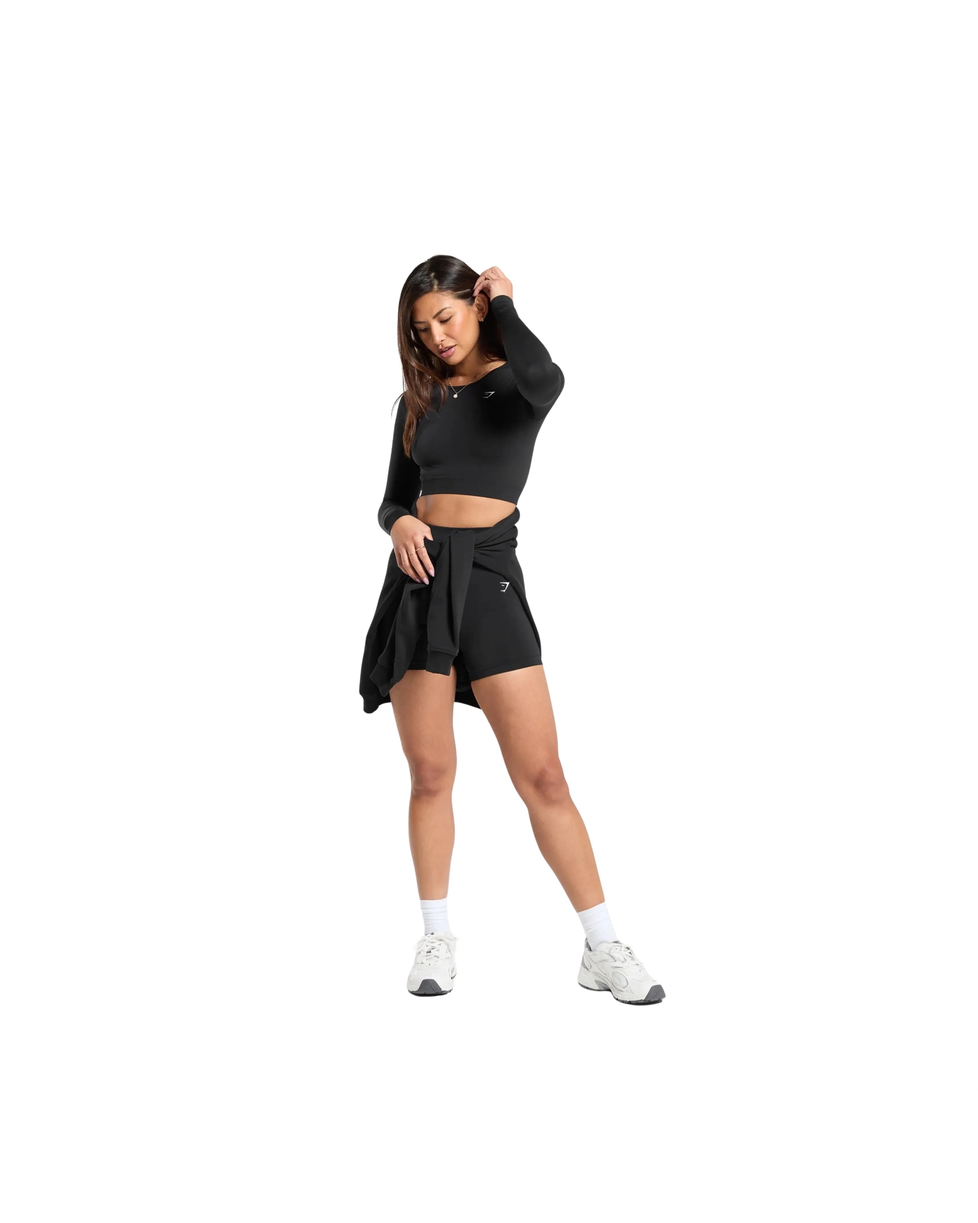 Gymshark Everyday Seamless Long Sleeve Crop Top Black - HypeFly India View 4
