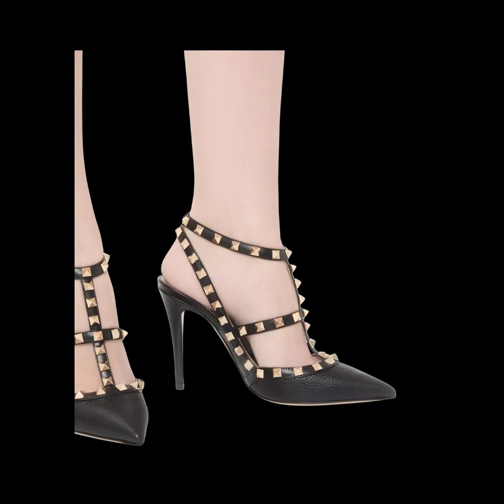 Valentino Rockstud Grainy Leather Ankle Strap Pump 100mm Black - HypeFly India View 5