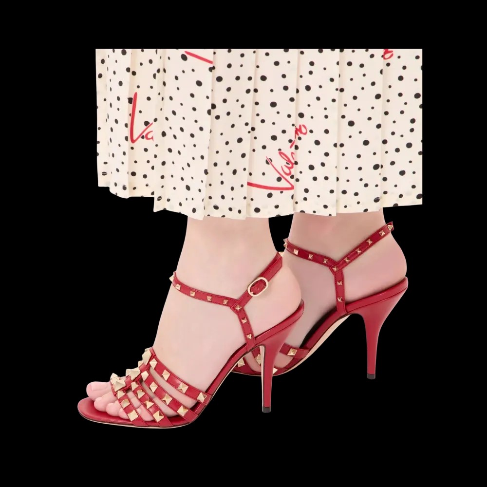 Valentino Rockstud Kidskin Sandal 100mm Red - HypeFly India View 4