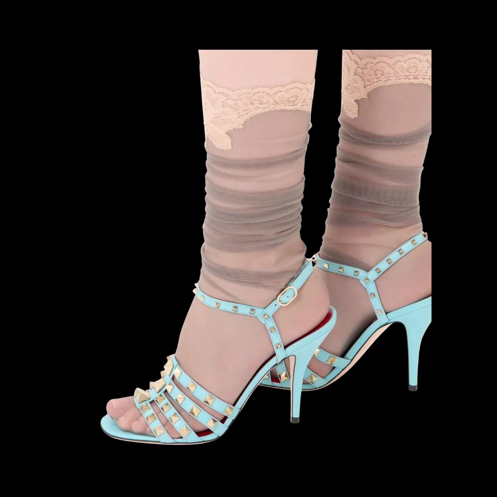 Valentino Rockstud Kidskin Sandal 100mm Azure - HypeFly India View 4