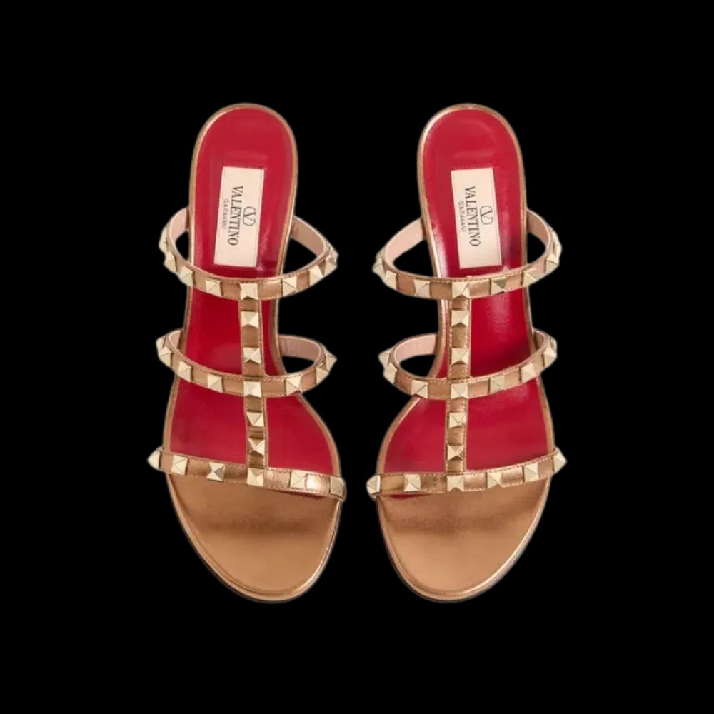 Valentino Rockstud Slide Sandal In Laminated Nappa Leather 60mm Gold - HypeFly India View 2