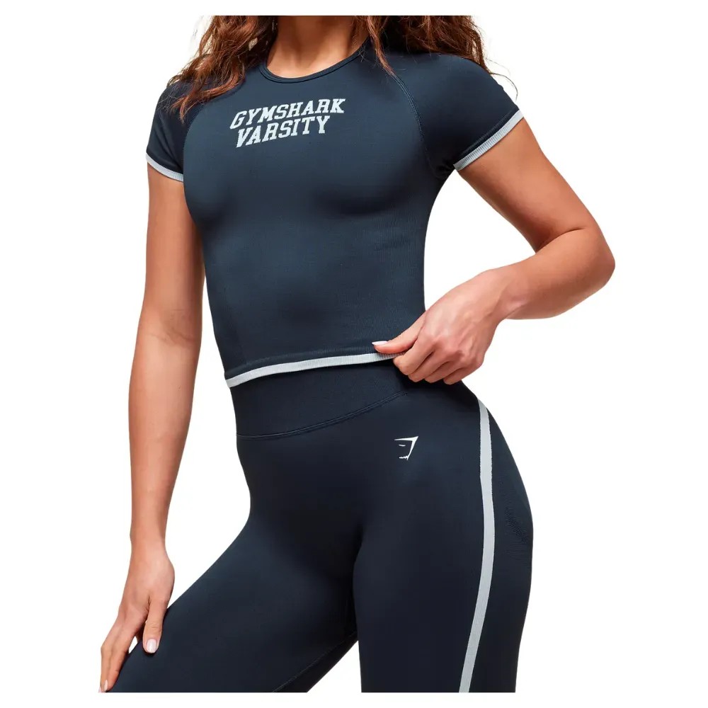 Gymshark Lift Varsity Seamless Midi T-Shirt Heavy Blue - HypeFly India View 4