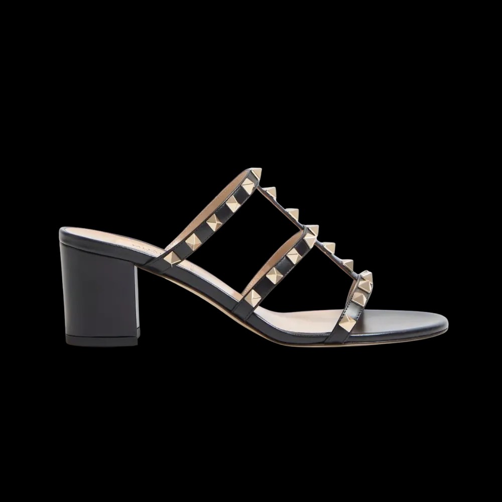 Valentino Rockstud Calfskin Leather Slide Sandal 60mm Black - HypeFly India View 1
