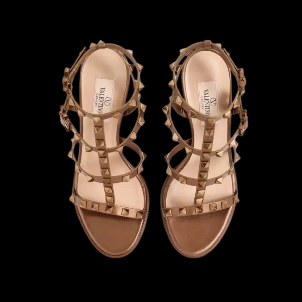 Valentino Rockstud Metallic Calfskin Ankle Strap Sandal 90mm Bronze - HypeFly India View 2