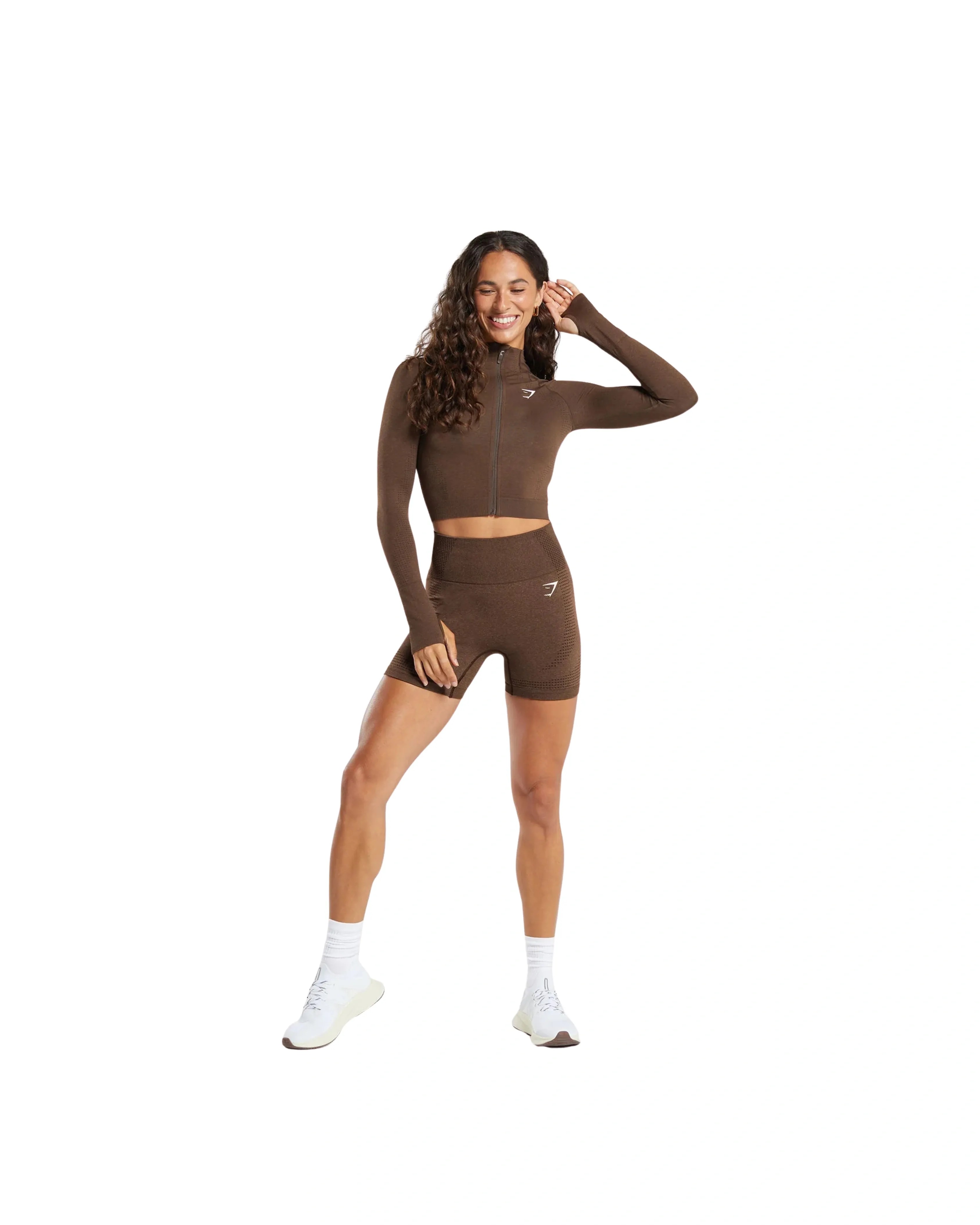 Gymshark Vital Midi Zip Up Jacket Espresso Marl - HypeFly India View 4