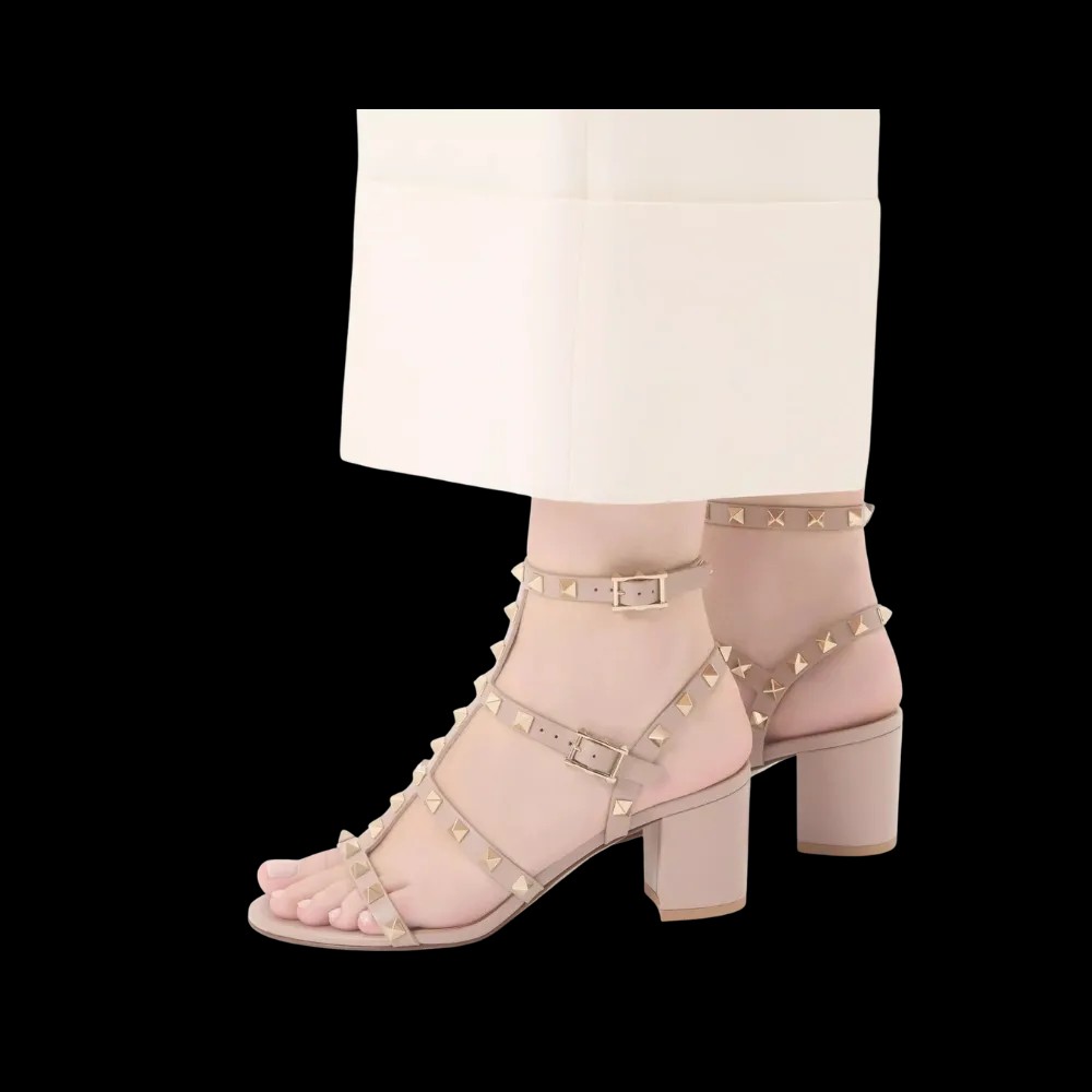 Valentino Rockstud Calfskin Ankle Strap Sandal 60mm Poudre - HypeFly India View 4