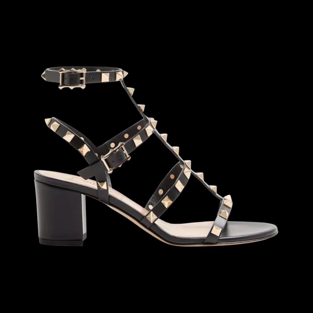 Valentino Rockstud Calfskin Ankle Strap Sandal 60mm Black - HypeFly India View 1