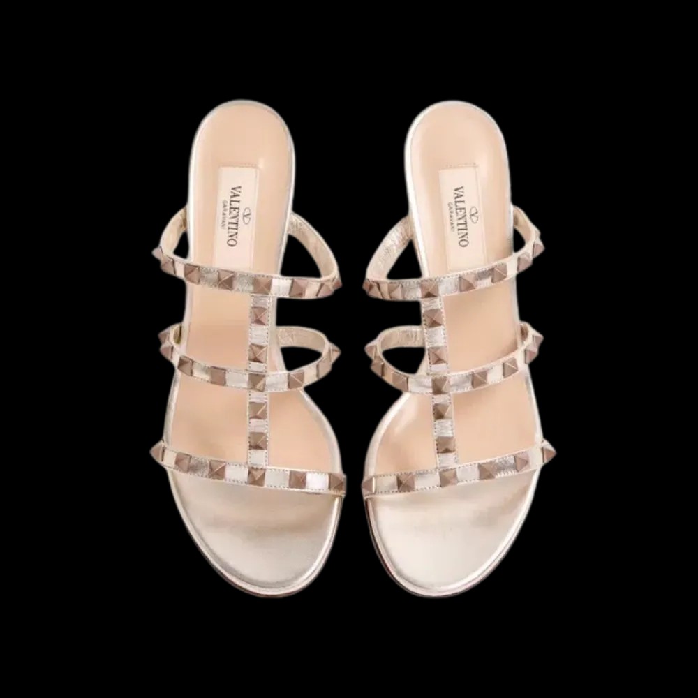 Valentino Rockstud Metallic Calfskin Leather Slide Sandal 60mm Skin - HypeFly India View 2