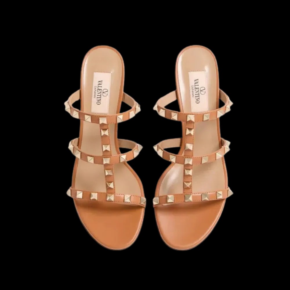 Valentino Rockstud Calfskin Leather Slide Sandal 60mm Almond - HypeFly India View 2