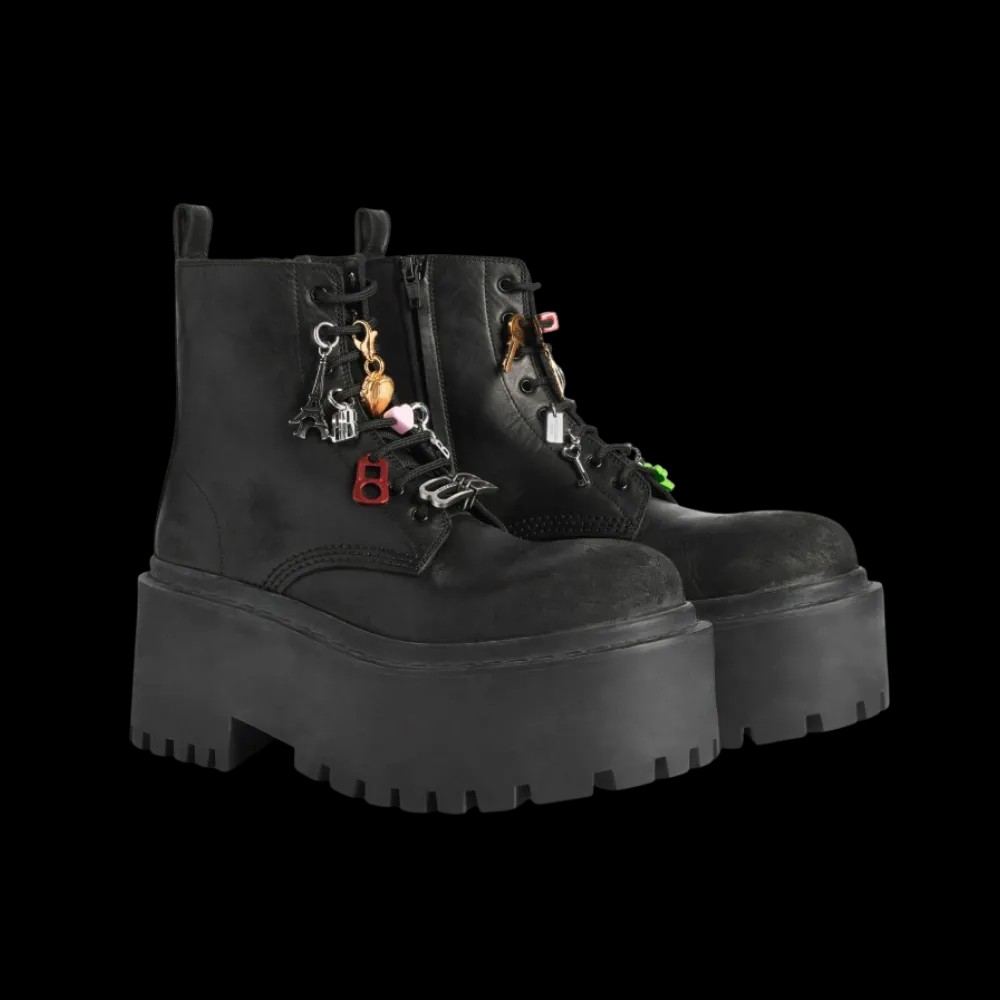 Balenciaga Strike Platform Bootie With Charms In Black - HypeFly India View 5