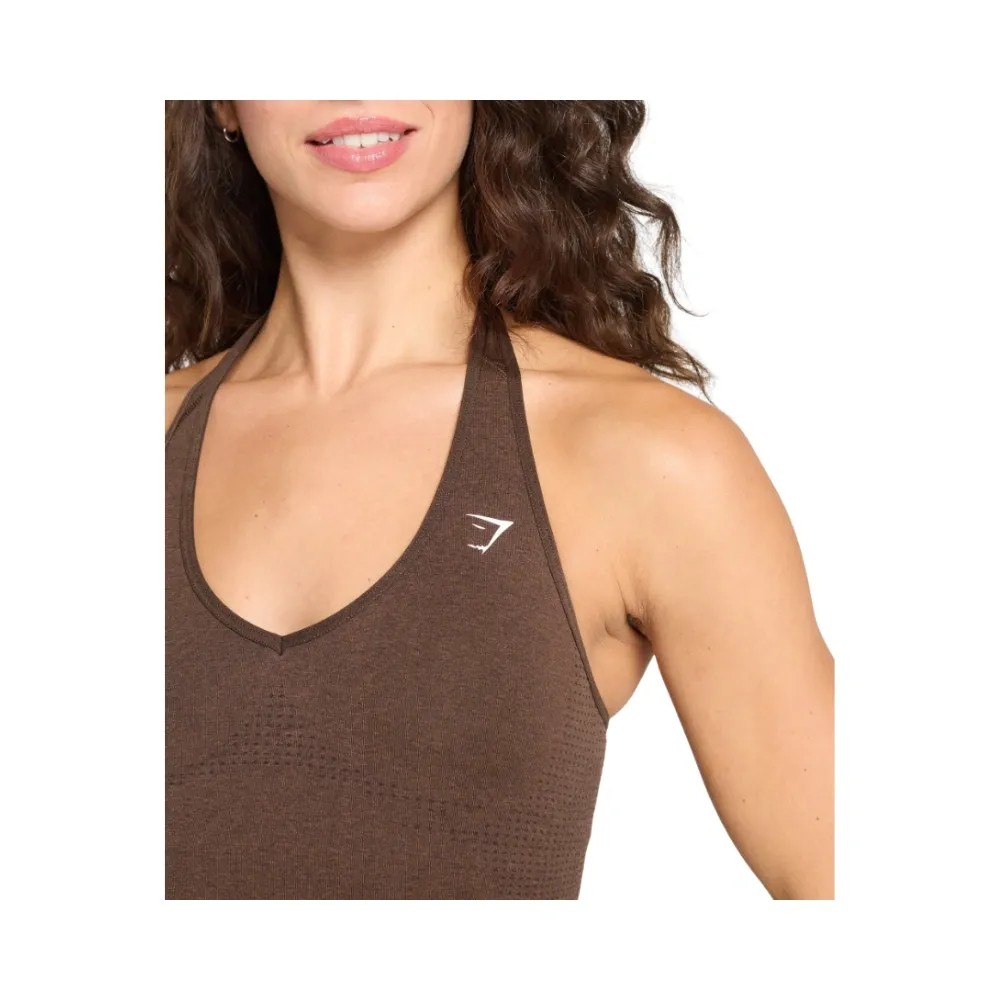 Gymshark Vital Halter Neck Tank With Shelf Crop Top Espresso Marl - HypeFly India View 4