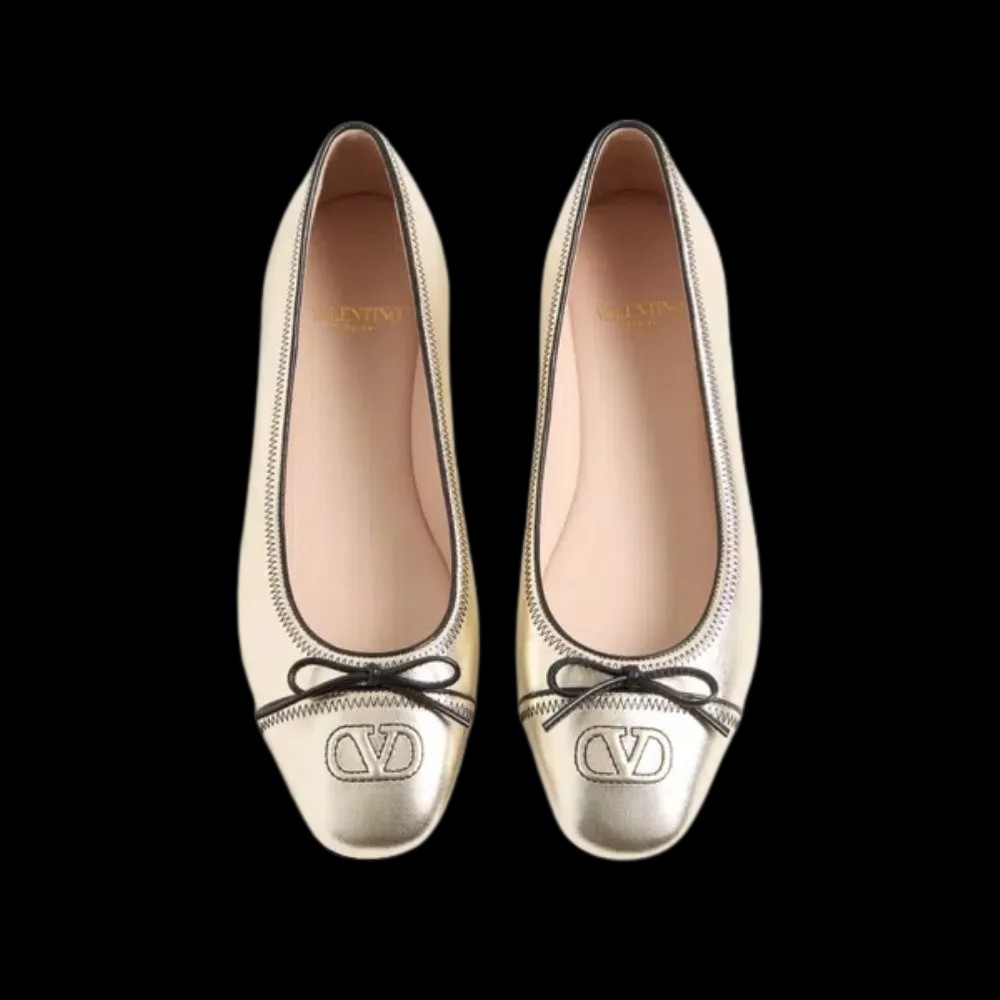 Valentino VLogo Signature Ballerina In Laminated Nappa 05mm Platinum - HypeFly India View 2