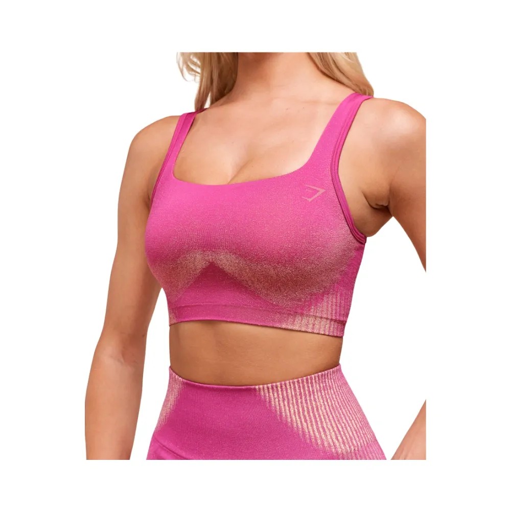 Gymshark Diffuse Seamless Sports Bra - Light Support Winning Pink/Refresh Yellow - HypeFly India View 4