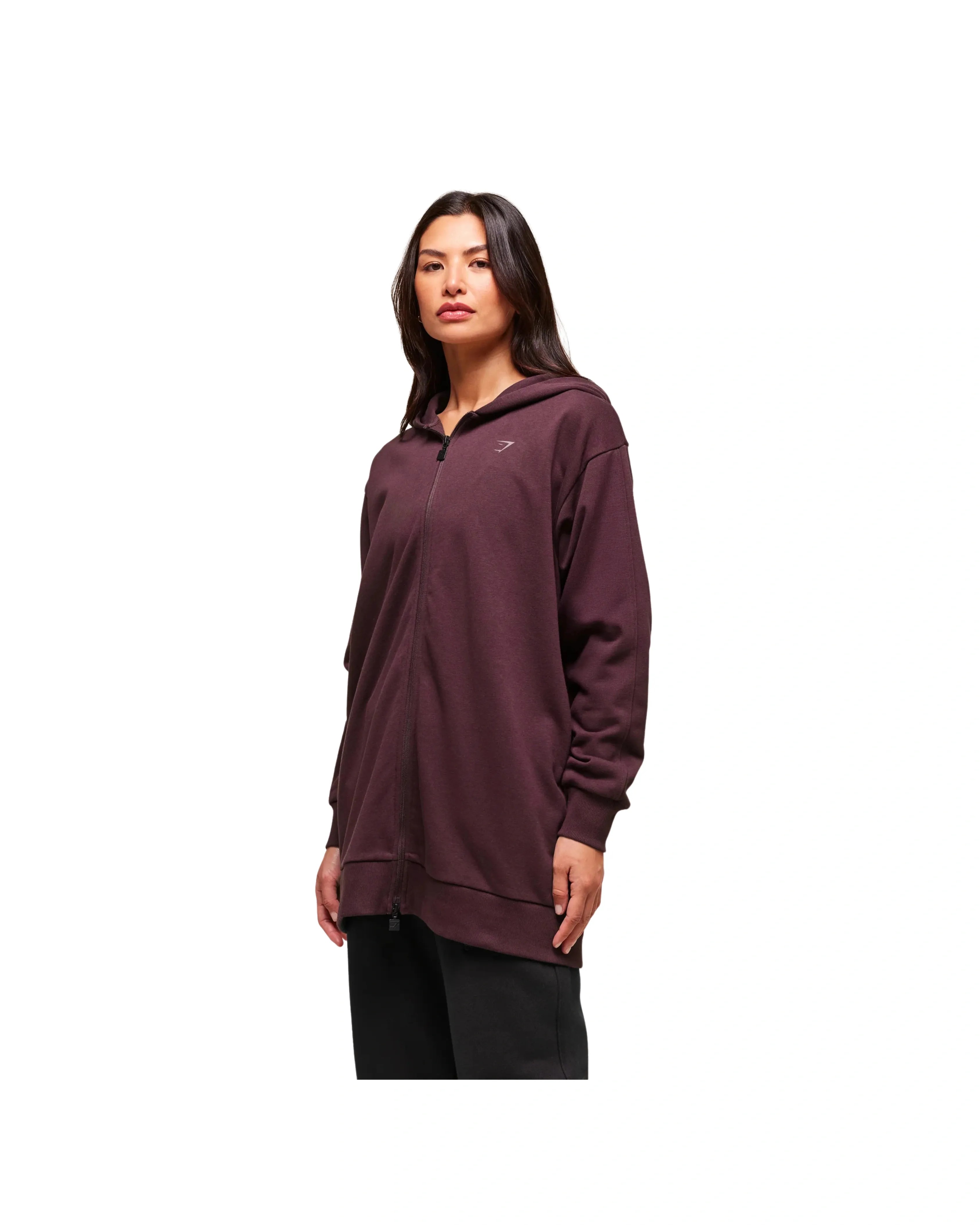 Gymshark Covered Longline Zip Up Hoodie oversized fit Cherry Purple - HypeFly India View 4