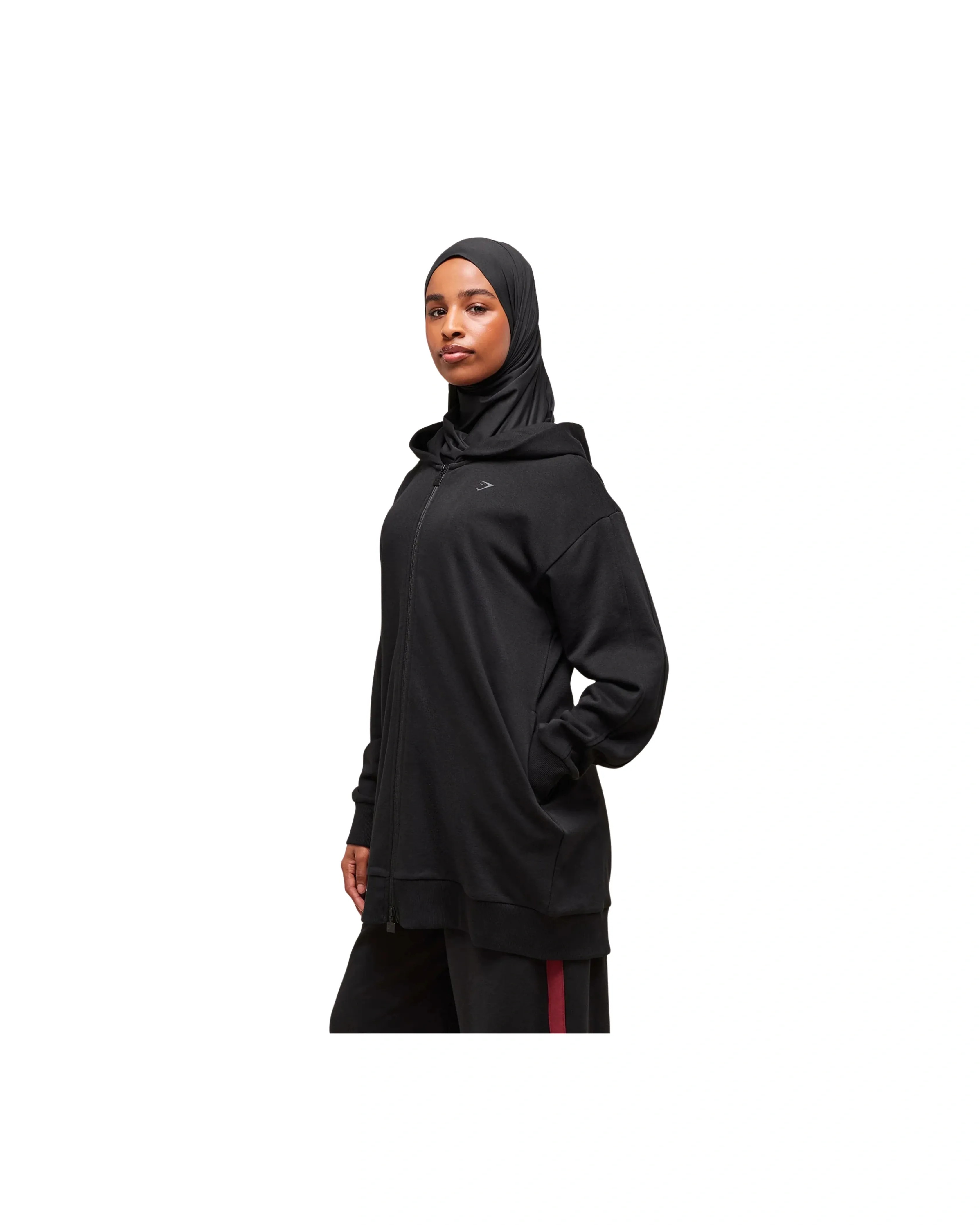 Gymshark Covered Longline Zip Up Hoodie oversized fit Black - HypeFly India View 4
