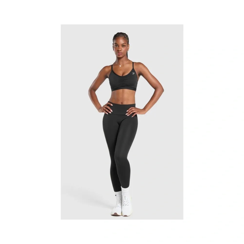 Gymshark Ruched Sports Bra - Medium Support Black - HypeFly India View 5