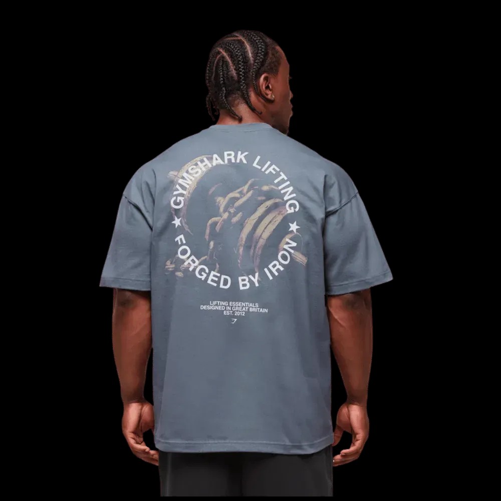 Gymshark Forged By Iron T-Shirt Extreme Oversized Fit Iron Blue - HypeFly India View 5