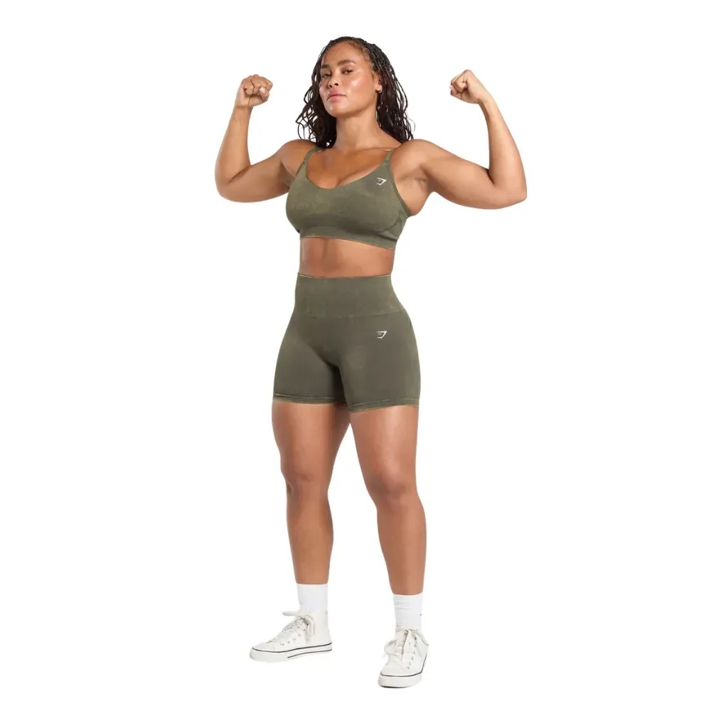 Gymshark Gains Seamless Washed Shorts Strength Green - HypeFly India View 3