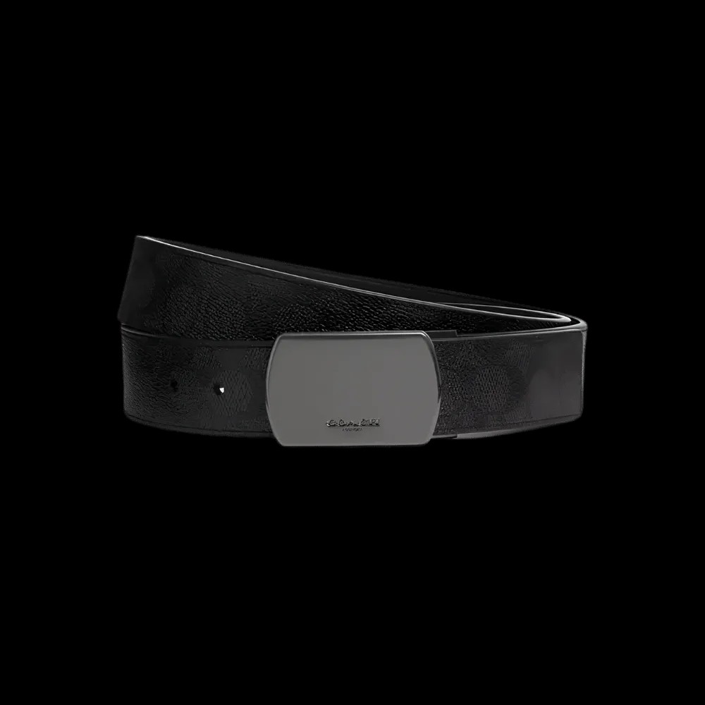 Coach Plaque Buckle Cut-To-Size Reversible Belt Charcoal Black  - HypeFly India View 1