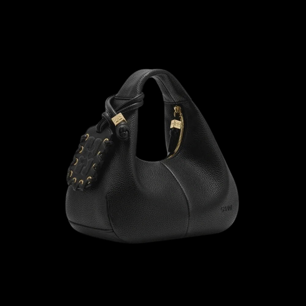Ganni Black Mini Hobo Bag - HypeFly India View 2