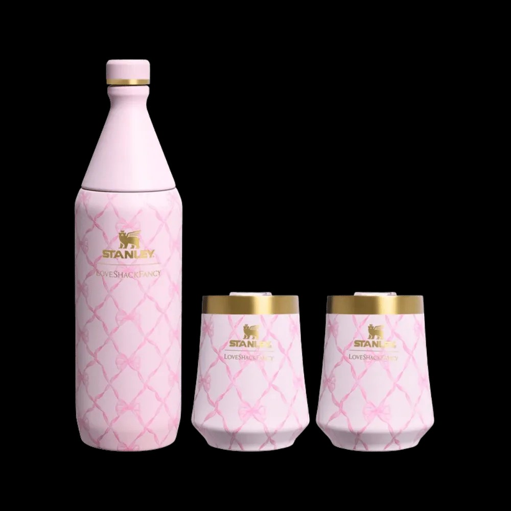 Stanley 1913 X Loveshackfancy Holiday Reserve All Day Wine Set Baby Bow Pink Peppermint 34 OZ - HypeFly India View 1