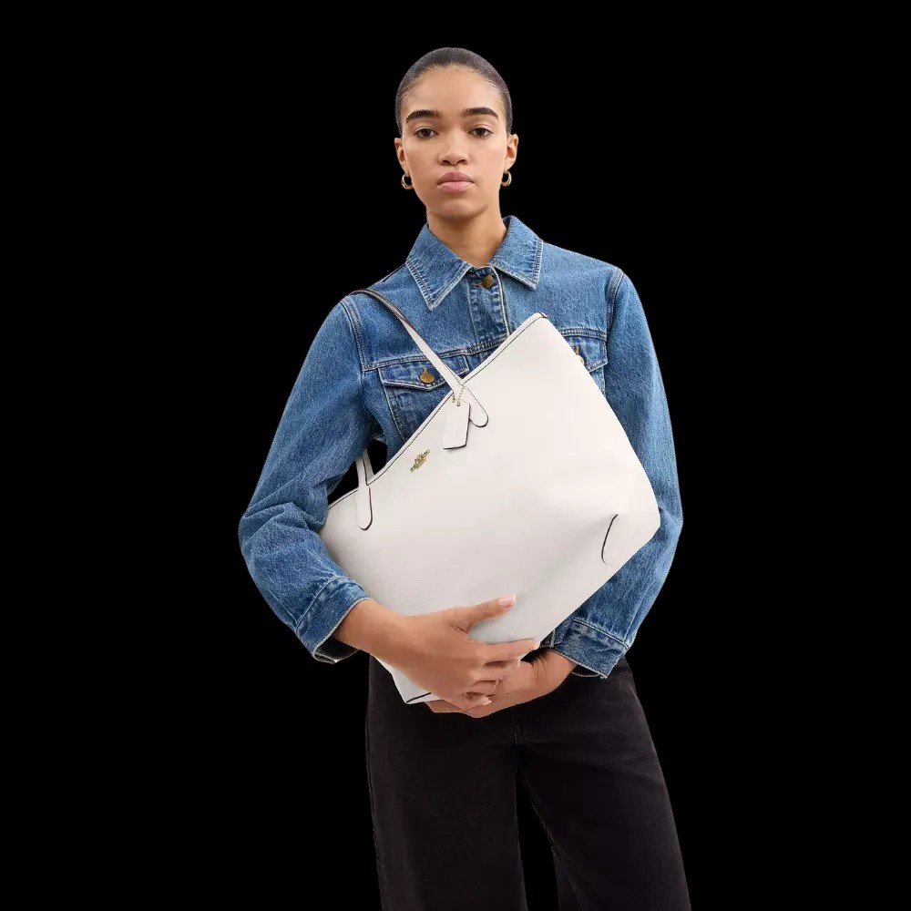 Coach City Tote Bag Pebbled Leather Chalk - HypeFly India View 5