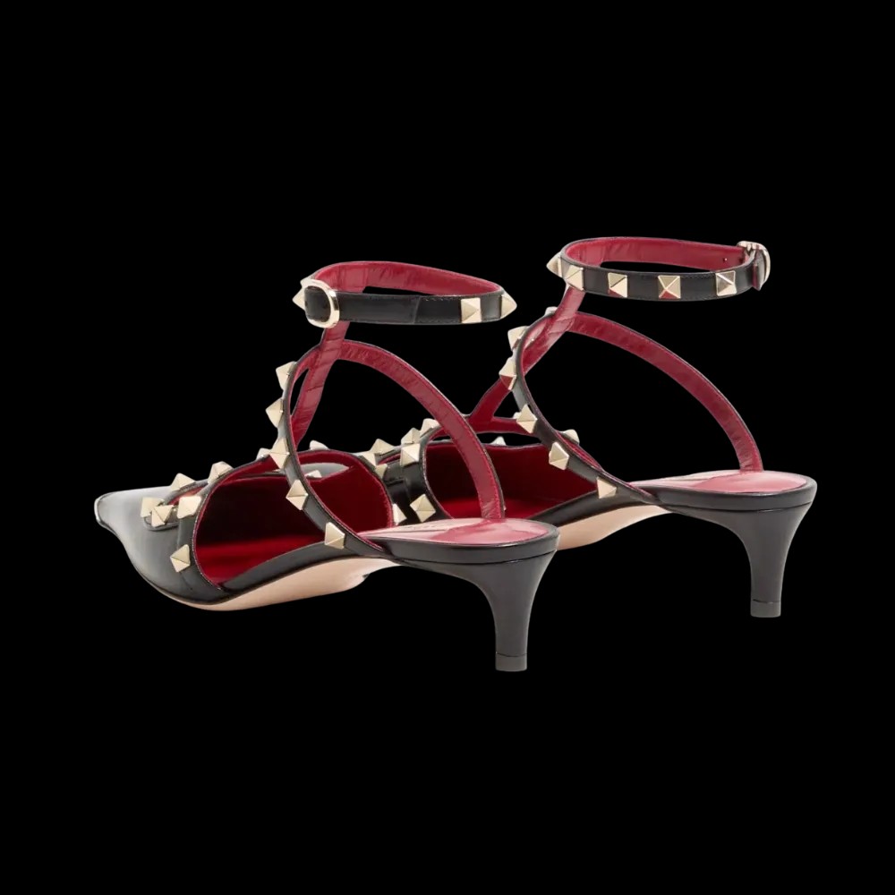 Valentino Rockstud Court Shoes In Kid Leather 40mm Black - HypeFly India View 4