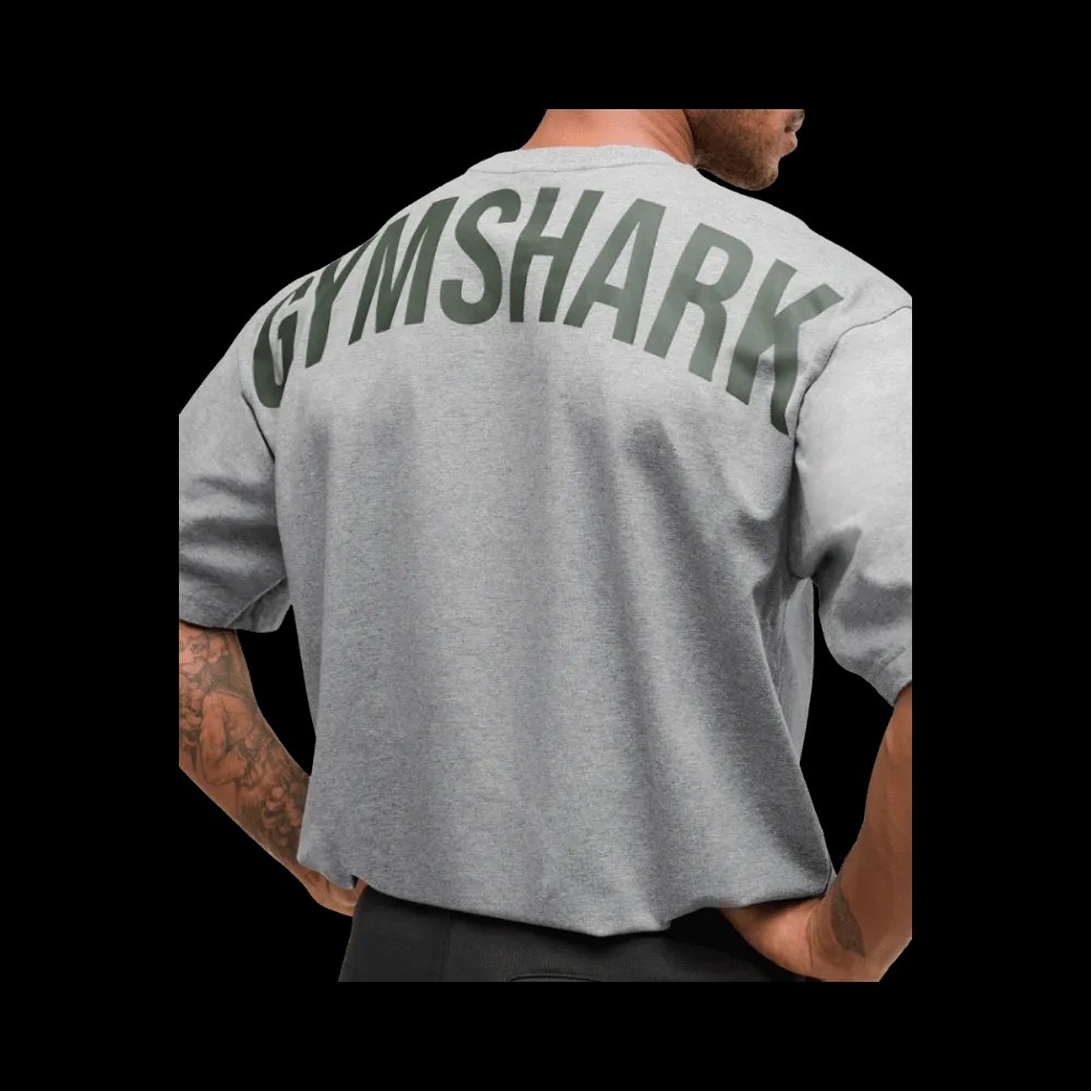 Gymshark Power T-Shirt Oversized Fit Charcoal Core Marl/Trail Green - HypeFly India View 5