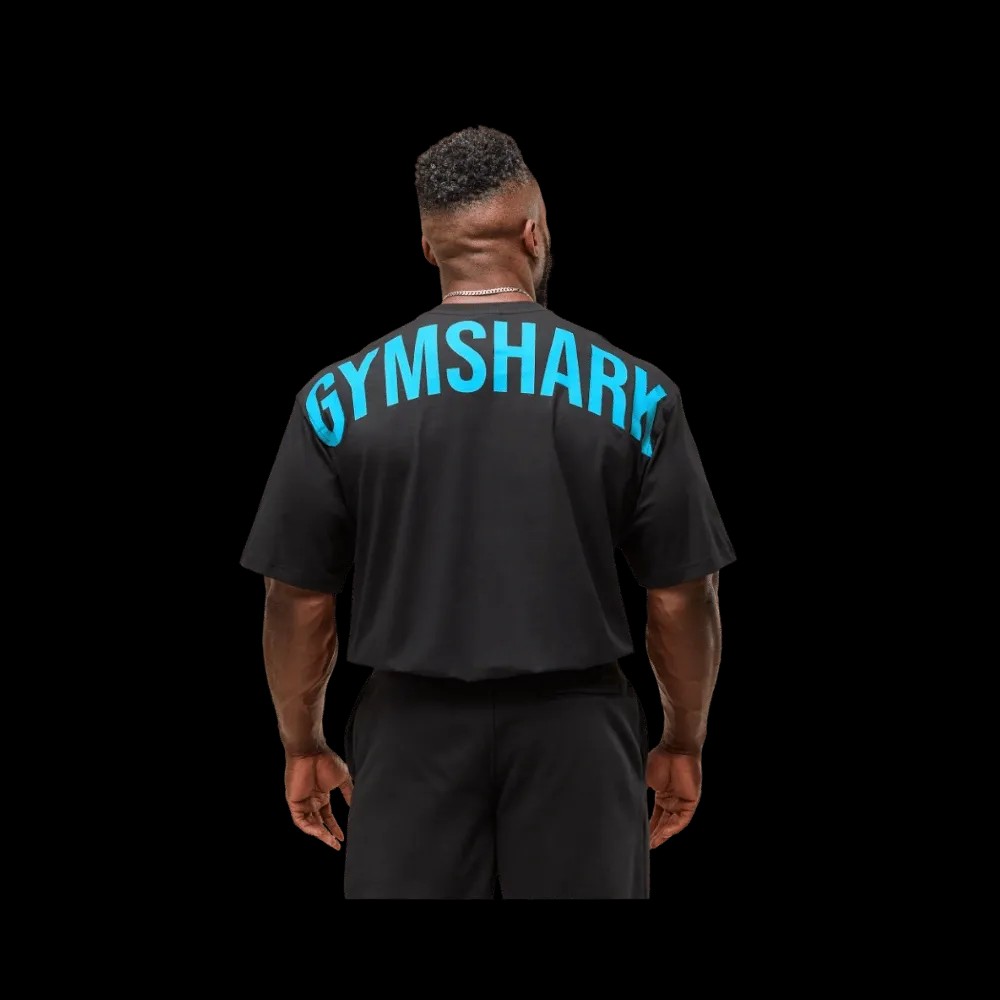 Gymshark Power T-Shirt Oversized Fit Black/Brand Blue - HypeFly India View 1