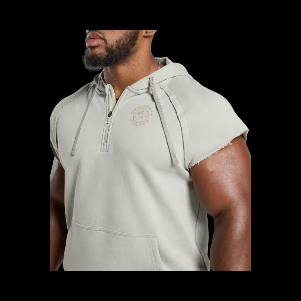 Gymshark Legacy 1/4 Zip Cap Sleeve Hoodie Regular Fit Stone Grey - HypeFly India View 5
