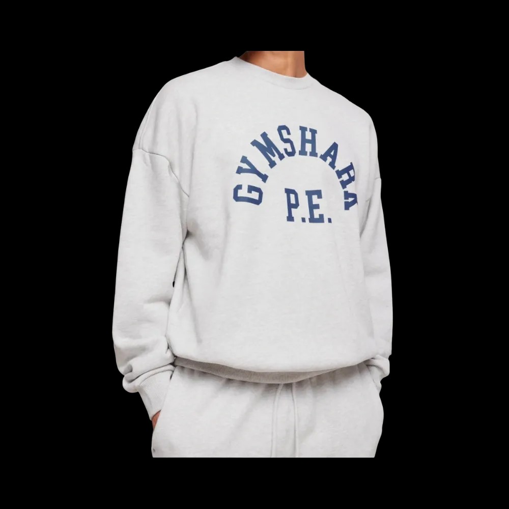 Gymshark Phys Ed Crew Oversized Fit Light Grey Marl - HypeFly India View 3