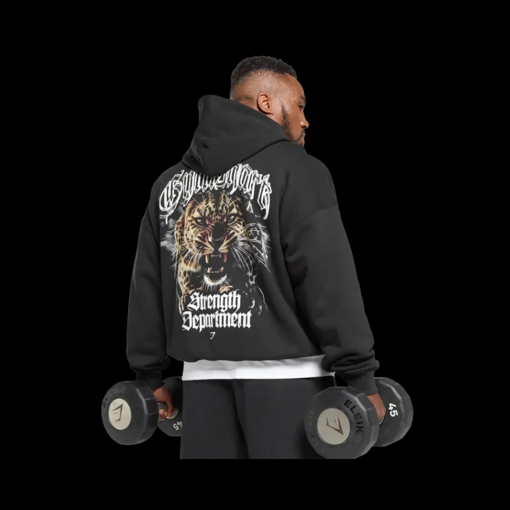 Gymshark Strength Department Animal Oversized Hoodie Black - HypeFly India View 5