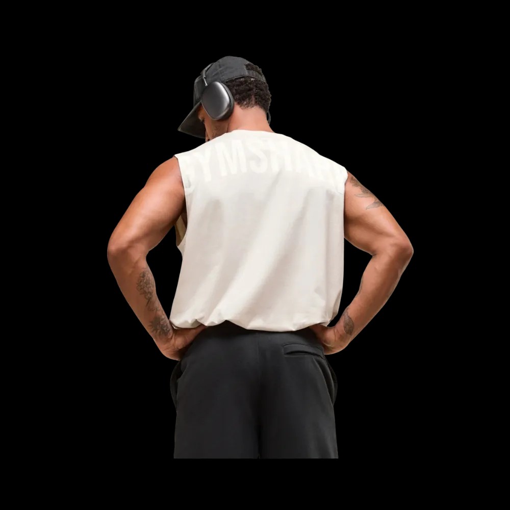 Gymshark Power Cut Off Tank Oversized Fit Oat White - HypeFly India View 3