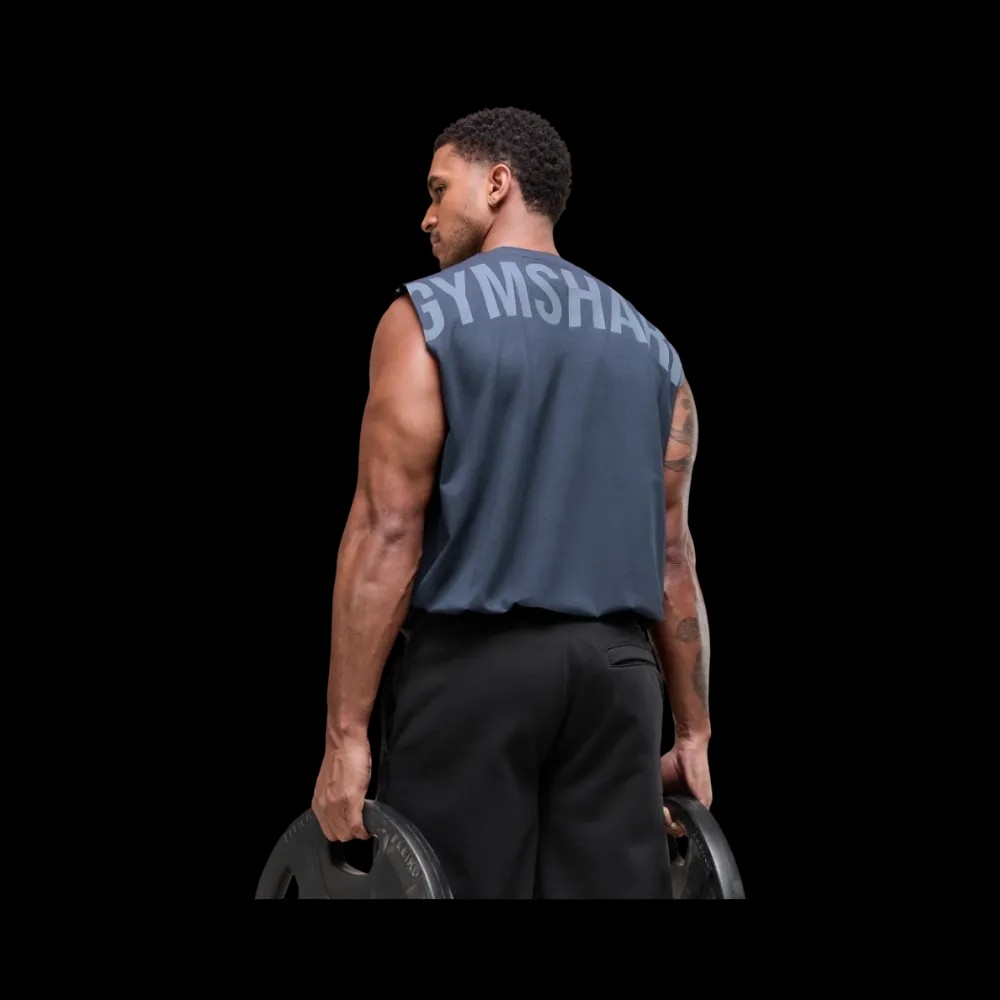 Gymshark Power Cut Off Tank Oversized Fit Heavy Blue - HypeFly India View 2