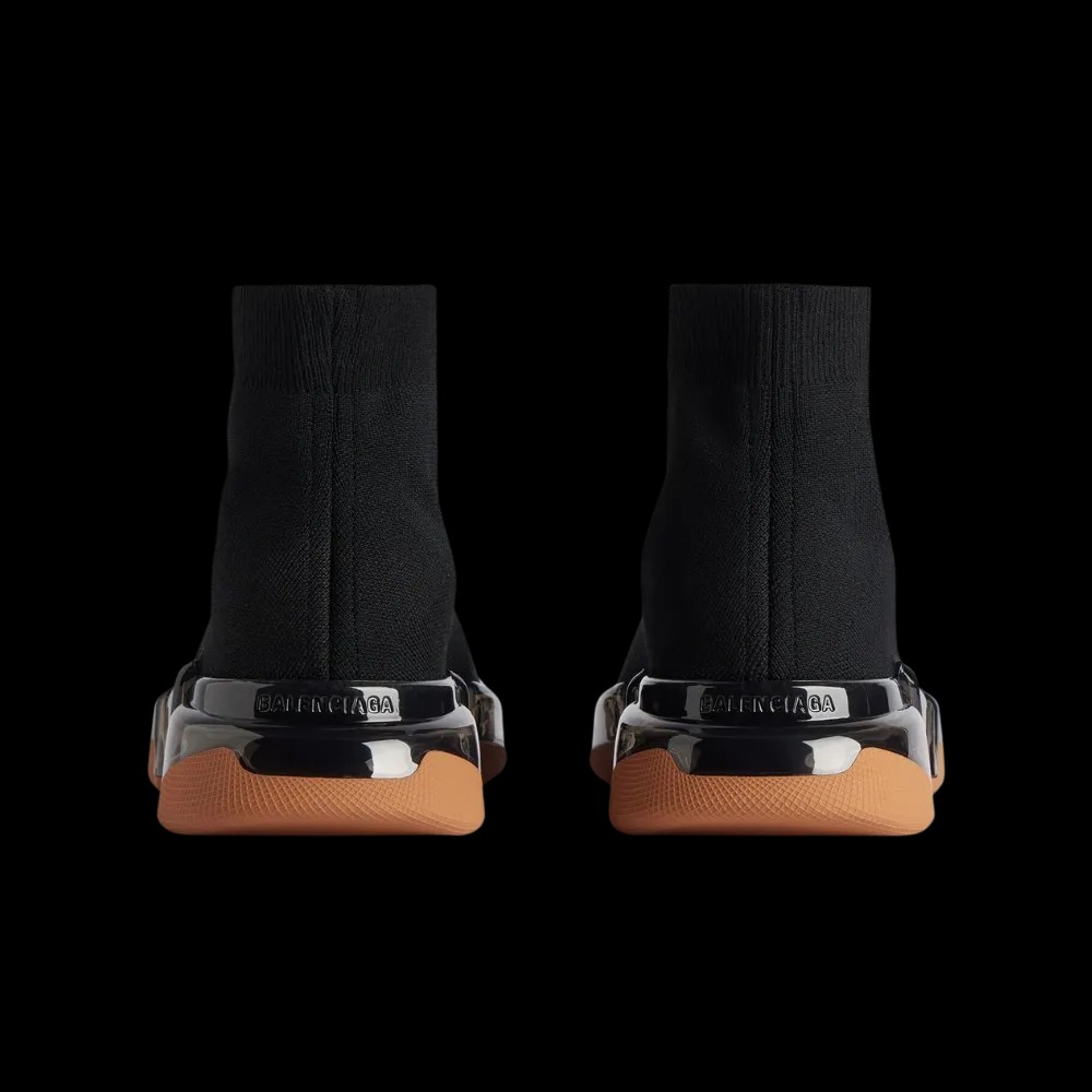 Balenciaga Speed 2.0 Full Clear Sole Recycled Knit Sneaker In Black And Orange - HypeFly India View 2