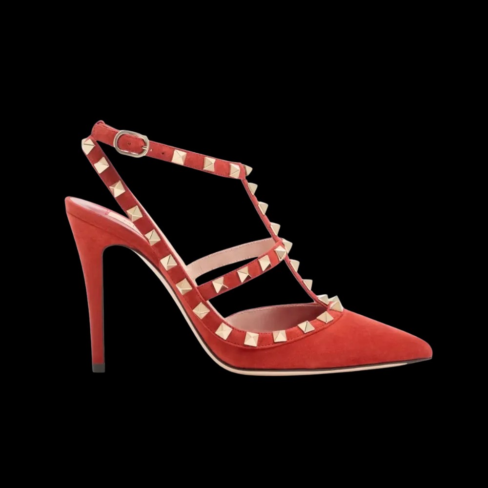 Valentino Rockstud Suede Pumps 100mm Red - HypeFly India View 1