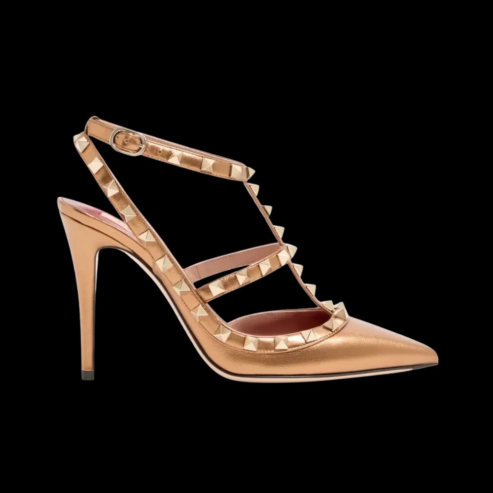 Valentino Rockstud Pump In Laminated Nappa Leather 100mm Gold - HypeFly India View 1
