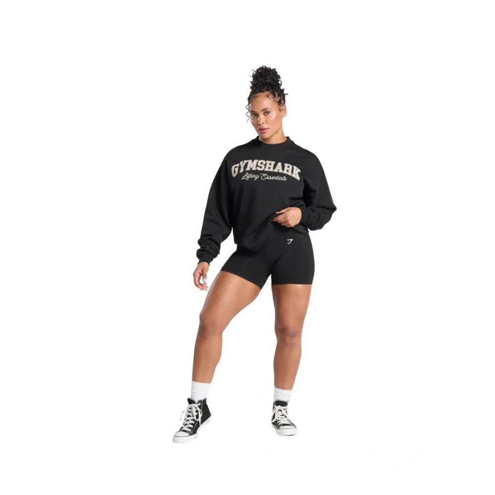 Gymshark Lifting Essentials Graphic Brushed Oversized Sweatshirt Black - HypeFly India View 5