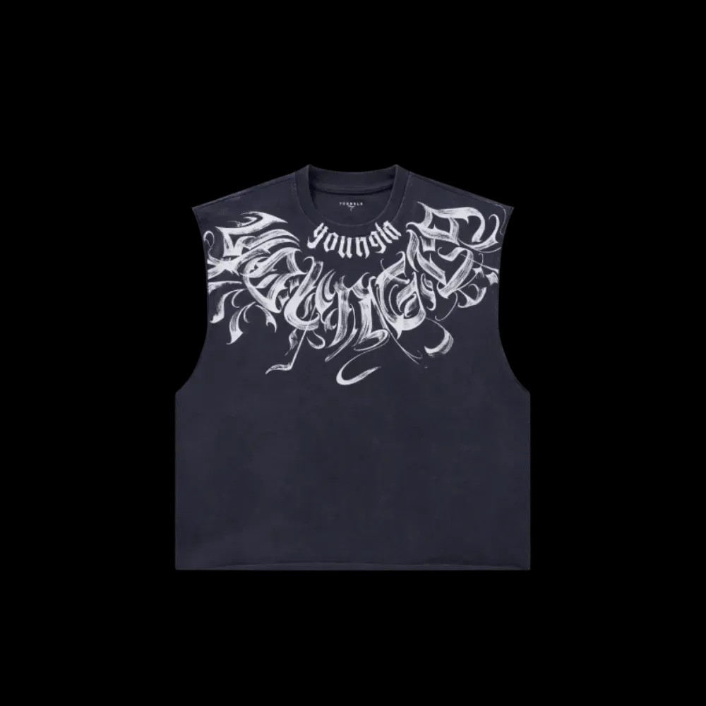 Young LA Scripted Cut-Off Purple Navy Wash - HypeFly India View 1