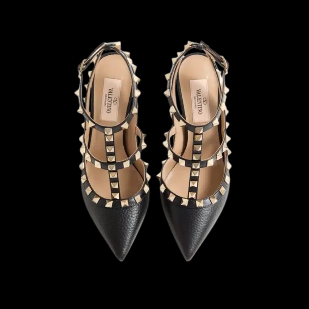 Valentino Rockstud Grainy Leather Ankle Strap Pump 100mm Black - HypeFly India View 2