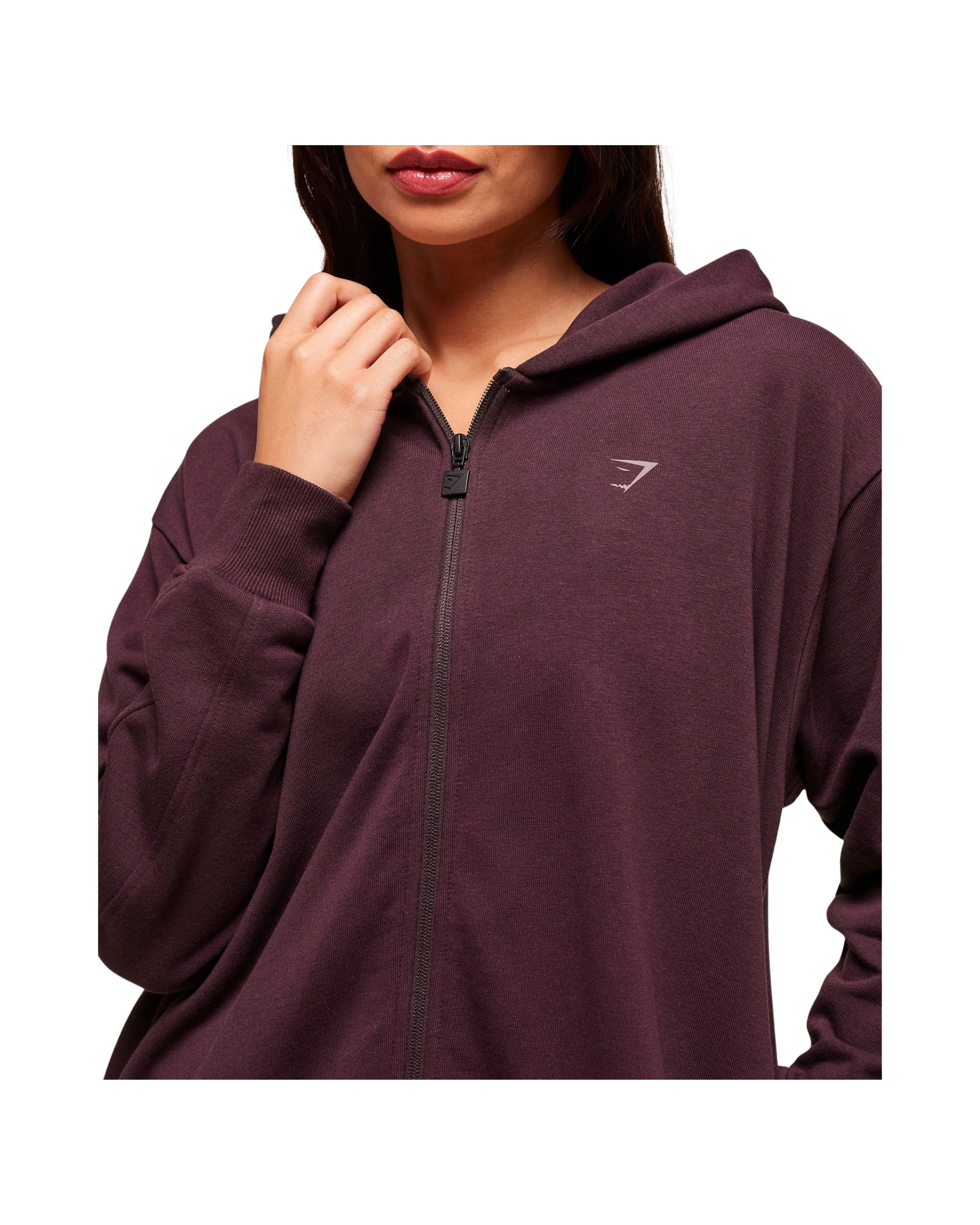 Gymshark Covered Longline Zip Up Hoodie oversized fit Cherry Purple - HypeFly India View 5
