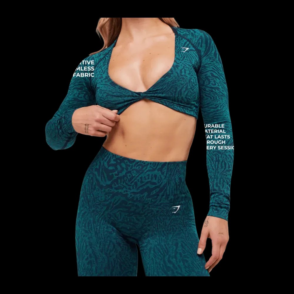 Gymshark Adapt Animal Long Sleeve Crop Top Navy/Brand Blue - HypeFly India View 4